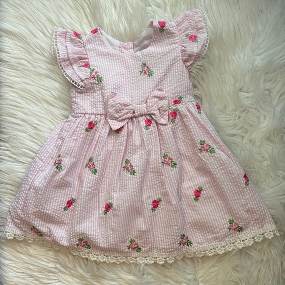 Rare Editions Baby Girl Pink Embroidered Floral Dress Size 18 Months - Picture 1 of 11